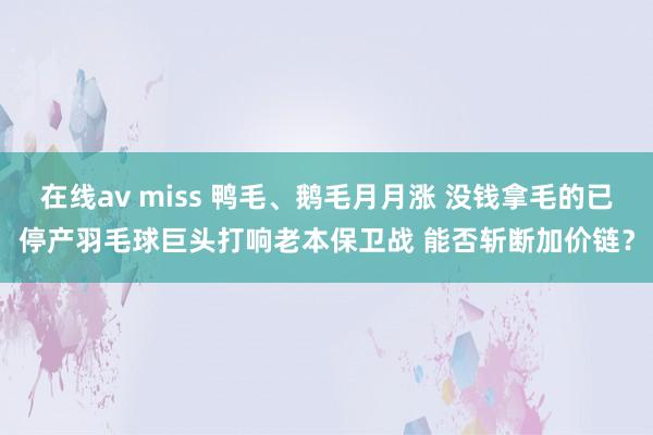 在线av miss 鸭毛、鹅毛月月涨 没钱拿毛的已停产羽毛球巨头打响老本保卫战 能否斩断加价链？
