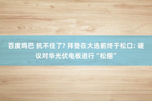 百度鸡巴 抗不住了? 拜登在大选前终于松口: 磋议对华光伏电板进行“松捆”