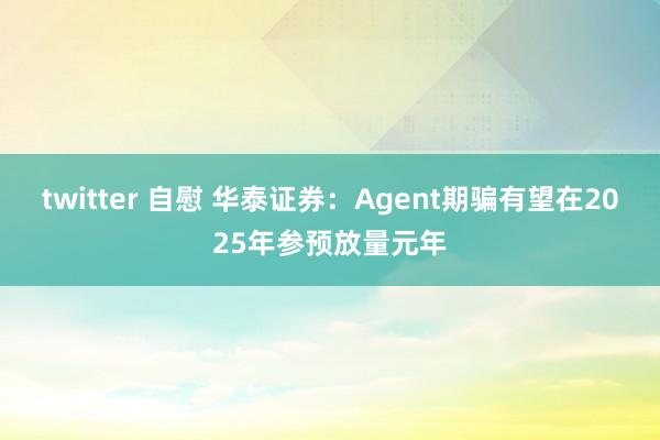 twitter 自慰 华泰证券：Agent期骗有望在2025年参预放量元年
