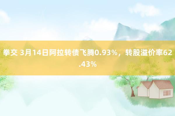 拳交 3月14日阿拉转债飞腾0.93%,转股溢价率62.43%