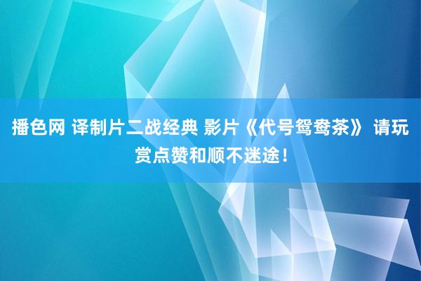 播色网 译制片二战经典 影片《代号鸳鸯茶》 请玩赏点赞和顺不迷途！