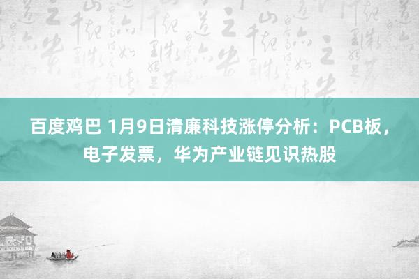 百度鸡巴 1月9日清廉科技涨停分析：PCB板，电子发票，华为产业链见识热股