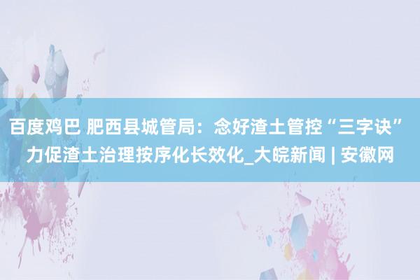 百度鸡巴 肥西县城管局：念好渣土管控“三字诀” 力促渣土治理按序化长效化_大皖新闻 | 安徽网