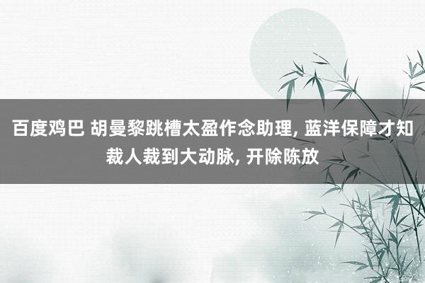 百度鸡巴 胡曼黎跳槽太盈作念助理， 蓝洋保障才知裁人裁到大动脉， 开除陈放